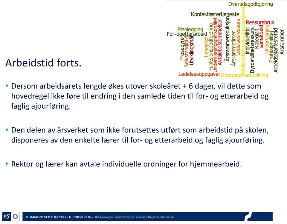 endring i den samlede tiden til for- og etterarbeid og faglig ajourføring.