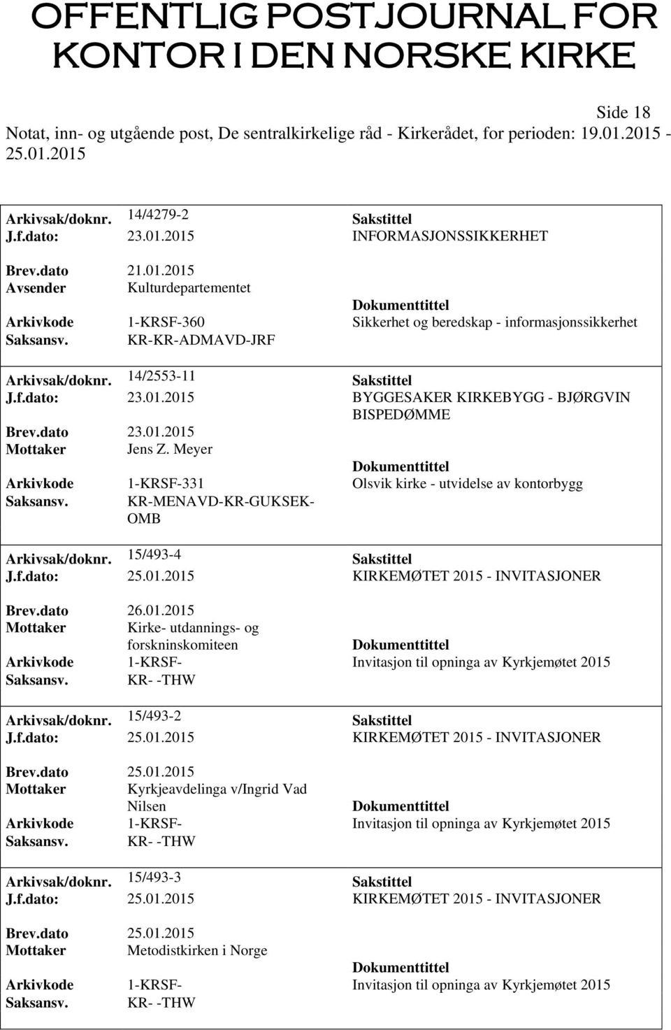 Meyer Arkivkode 1-KRSF-331 Olsvik kirke - utvidelse av kontorbygg OMB Arkivsak/doknr. 15/493-4 Sakstittel J.f.dato: KIRKEMØTET 2015