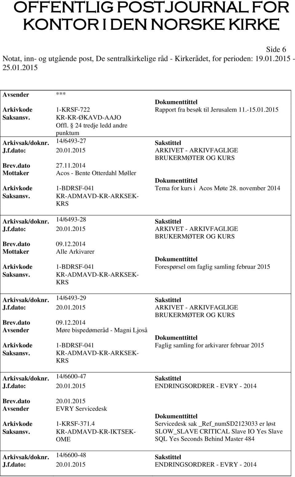 KR-ADMAVD-KR-ARKSEK- KRS Arkivsak/doknr. 14/6493-28 Sakstittel J.f.dato: 20.01.2015 ARKIVET - ARKIVFAGLIGE BRUKERMØTER OG KURS Brev.dato 09.12.