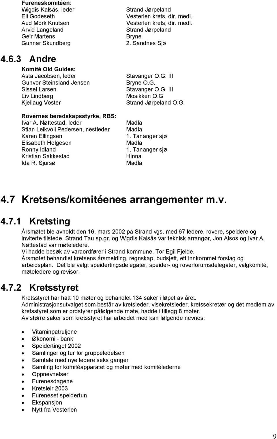 Nøttestad, leder Stian Leikvoll Pedersen, nestleder Karen Ellingsen Elisabeth Helgesen Ronny Idland Kristian Sakkestad Ida R. Sjursø Strand Jørpeland Vesterlen krets, dir. medl.