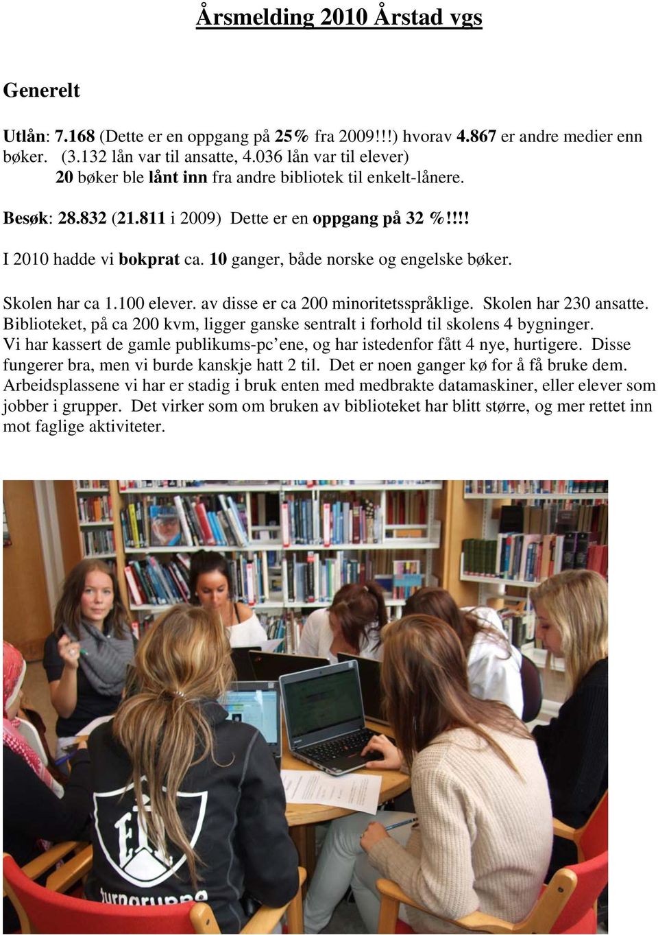 10 ganger, både norske og engelske bøker. Skolen har ca 1.100 elever. av disse er ca 200 minoritetsspråklige. Skolen har 230 ansatte.