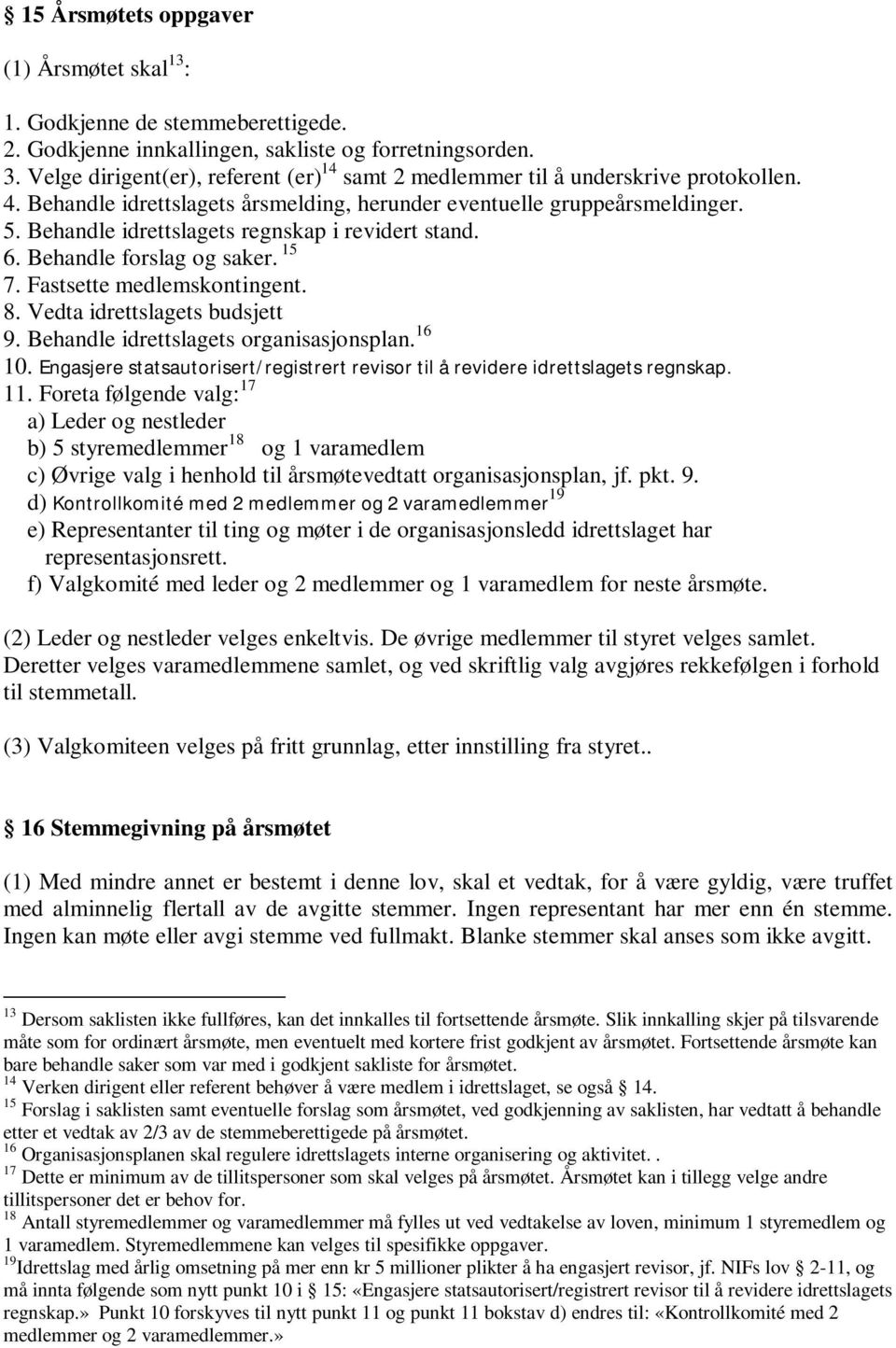 Behandle idrettslagets regnskap i revidert stand. 6. Behandle forslag og saker. 15 7. Fastsette medlemskontingent. 8. Vedta idrettslagets budsjett 9. Behandle idrettslagets organisasjonsplan. 16 10.