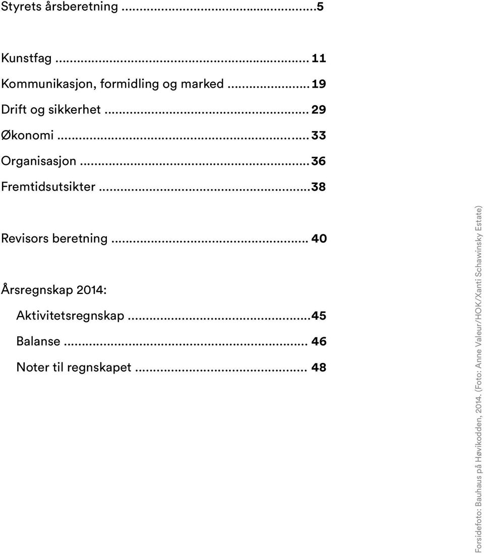 .. 38 Revisors beretning... 40 Årsregnskap 2014: Aktivitetsregnskap... 45 Balanse.