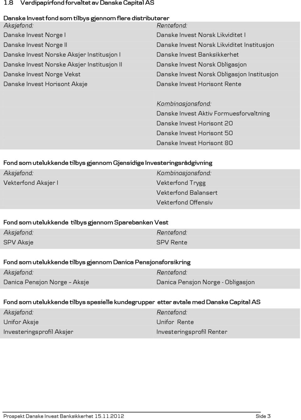 Danske Invest Norge Vekst Danske Invest Norsk Obligasjon Institusjon Danske Invest Horisont Aksje Danske Invest Horisont Rente Kombinasjonsfond: Danske Invest Aktiv Formuesforvaltning Danske Invest