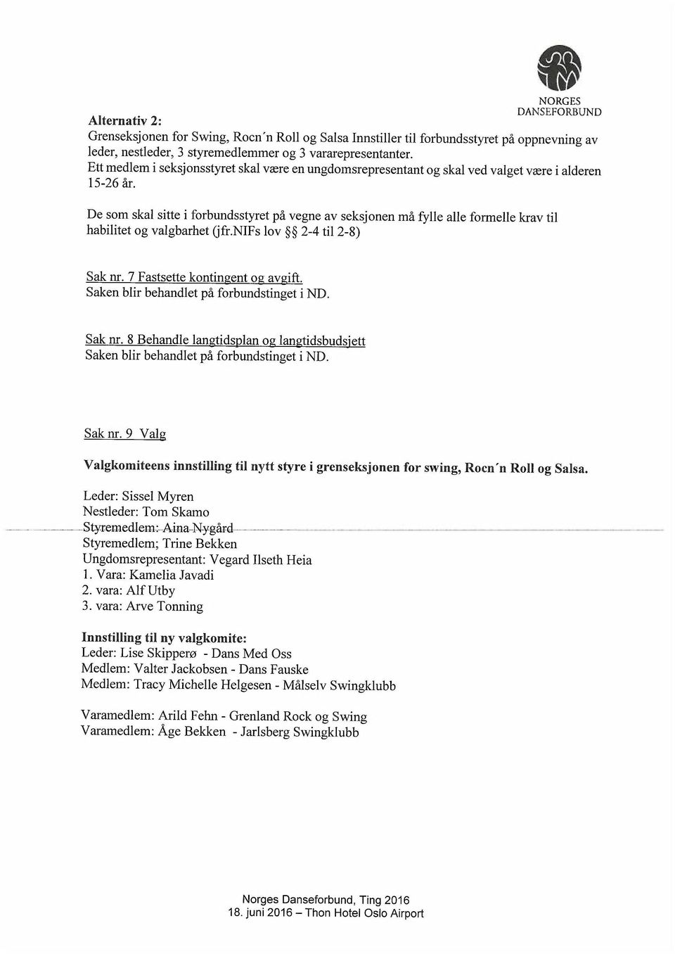 De som skal sitte i forbundsstyret på vegne av seksjonen må fylle alle formelle krav til habilitet og valgbarhet (jfr.nifs lov 2-4 til 2-8) Sak nr. 7 Fastsette kontingent og avgift.