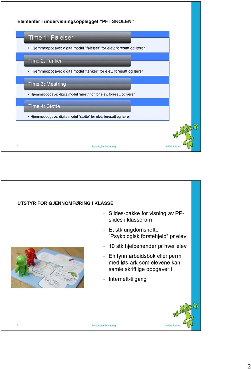 digitalmodul støtte for elev, foresatt og lærer 2 UTSTYR FOR GJENNOMFØRING I KLASSE - Slides-pakke for visning av PPslides i klasserom - Et stk ungdomshefte