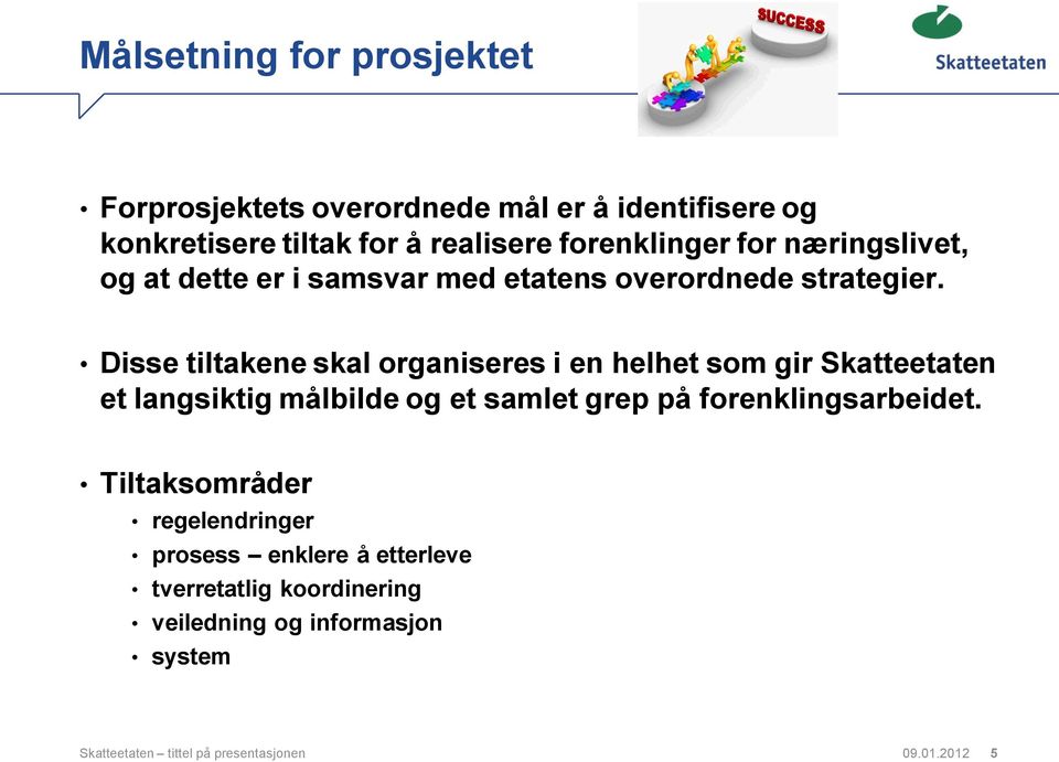 Disse tiltakene skal organiseres i en helhet som gir Skatteetaten et langsiktig målbilde og et samlet grep på