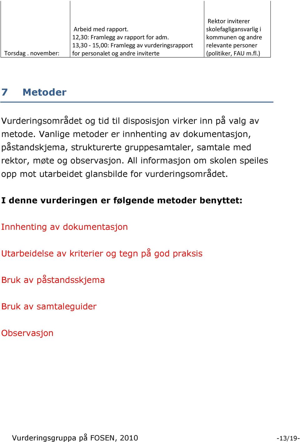 ) 7 Metoder Vurderingsområdet og tid til disposisjon virker inn på valg av metode.