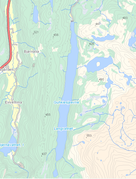 Figur 1 Kartutsnitt fra Langvatnområdet. 3 Metode og materiale Undersøkelser i Langvatn ble gjennomført 5-6.