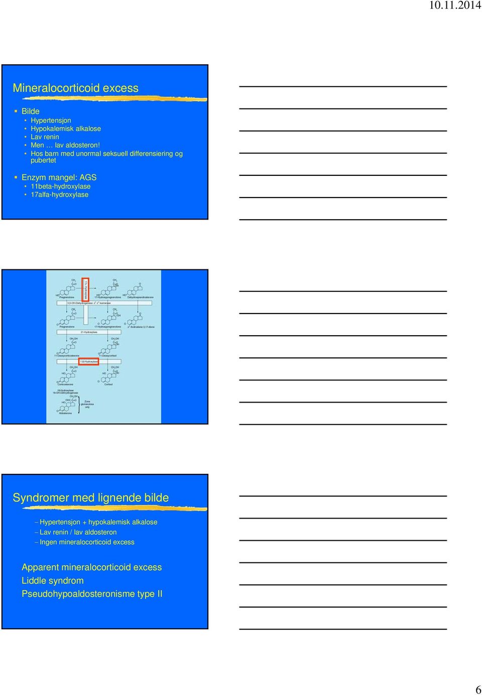 17alfa-hydroxylase Syndromer med lignende bilde Д1 7 Hypertensjon + hypokalemisk alkalose Д1 7 Lav renin / lav