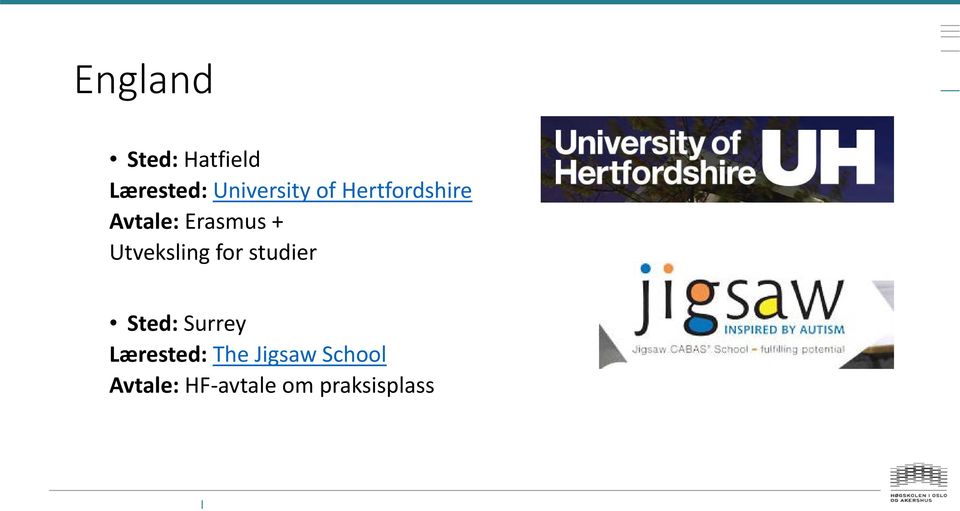 Utveksling for studier Sted: Surrey