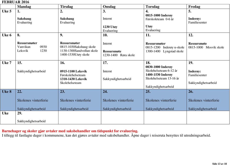 Ressursmøter Vanvikan 0930 Leksvik 1230 Ressursmøter 0815-1030 Sakshaug skole 1130-1300 Sandvollan skole 1400-1530 Utøy skole Ressursmøte 1230-1400 Røra