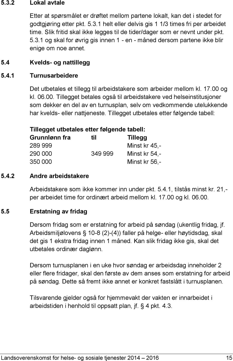 Kvelds- og nattillegg 5.4.1 Turnusarbeidere Det utbetales et tillegg til arbeidstakere som arbeider mellom kl. 17.00 