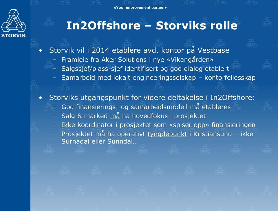 med lokalt engineeringsselskap kontorfellesskap Storviks utgangspunkt for videre deltakelse i In2Offshore: God finansierings- og