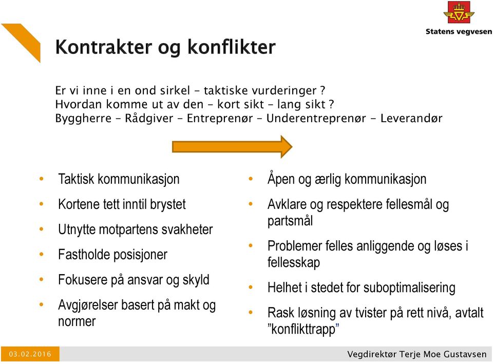 Fastholde posisjoner Fokusere på ansvar og skyld Avgjørelser basert på makt og normer Åpen og ærlig kommunikasjon Avklare og respektere