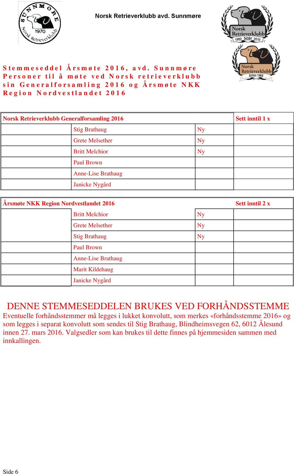 a n d e t 2 0 1 6 Norsk Retrieverklubb Generalforsamling 2016 Anne-Lise Brathaug Janicke gård Årsmøte NKK Region Nordvestlandet 2016 Anne-Lise Brathaug Marit Kildehaug Janicke gård Sett inntil