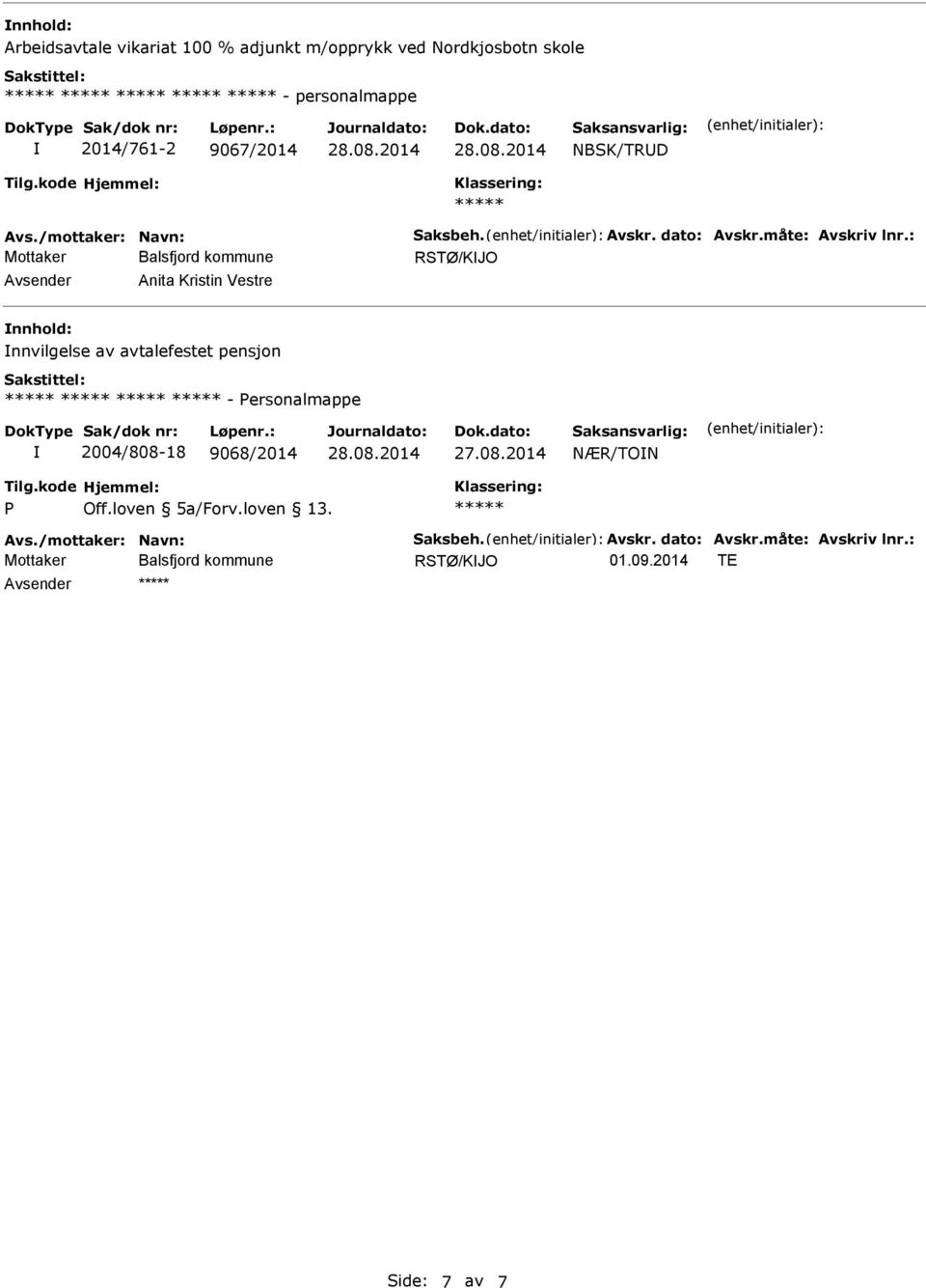 : RSTØ/KJO Anita Kristin Vestre nnvilgelse av avtalefestet pensjon - ersonalmappe 2004/808-18