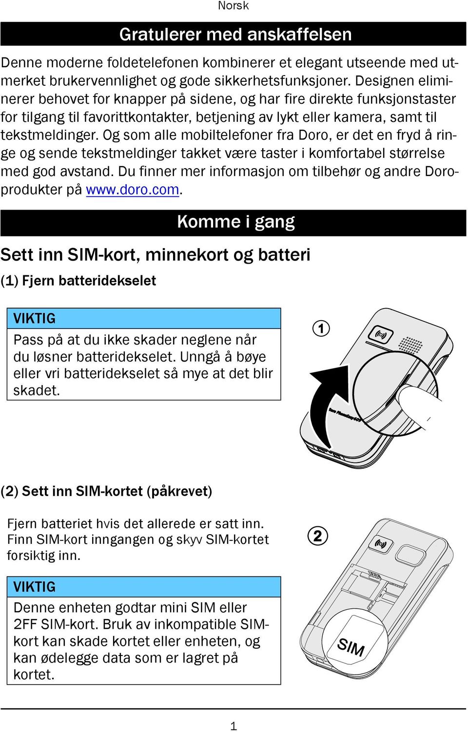 Doro PhoneEasy 609. Norsk - PDF Gratis nedlasting