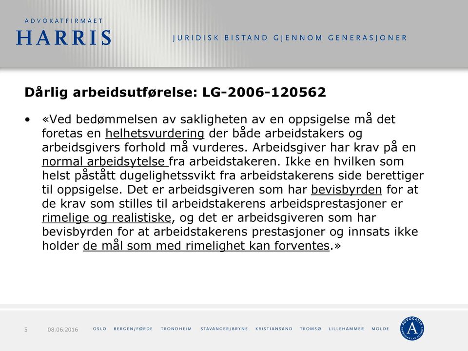 Ikke en hvilken som helst påstått dugelighetssvikt fra arbeidstakerens side berettiger til oppsigelse.