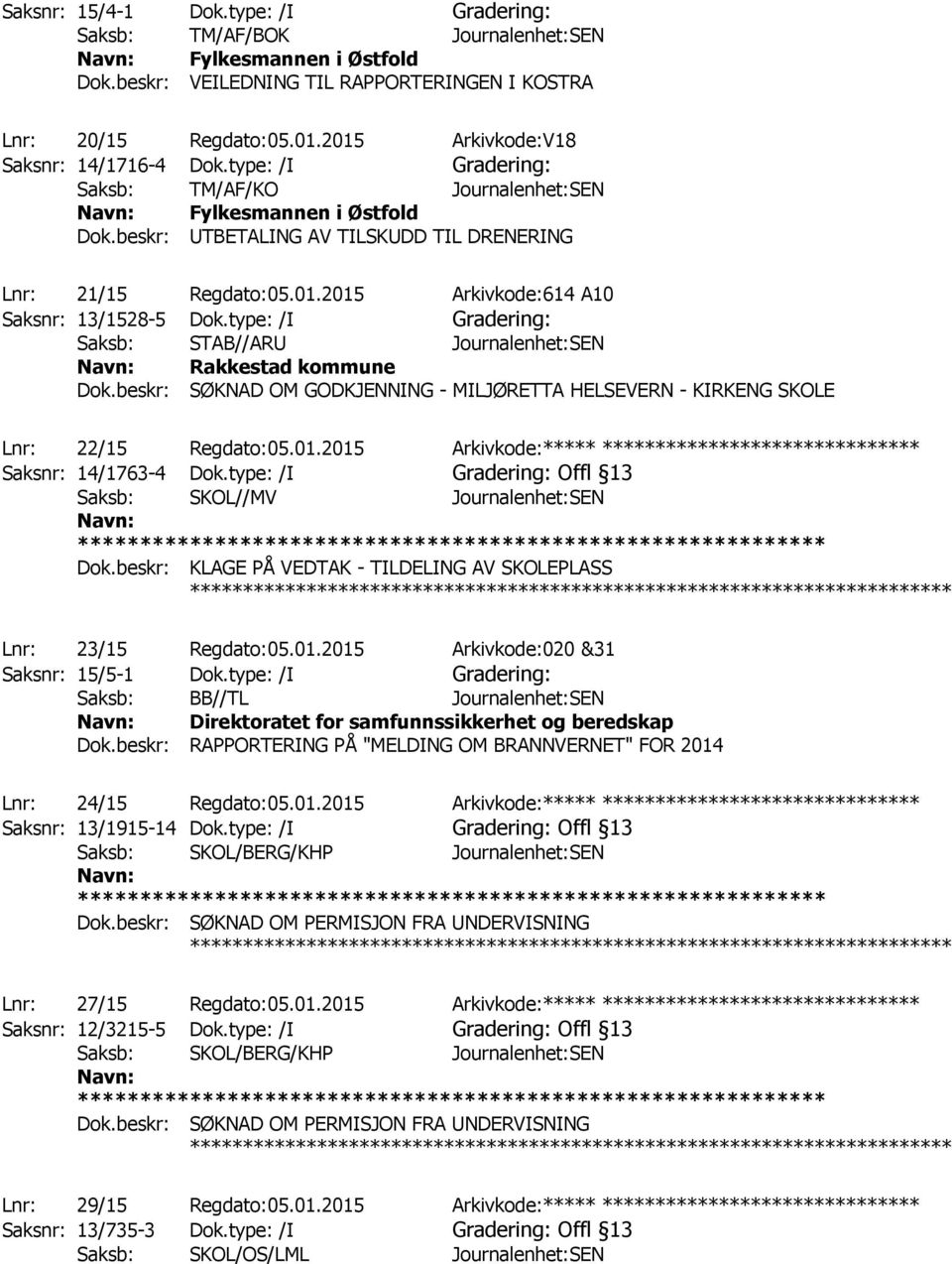 type: /I Gradering: Saksb: STAB//ARU Journalenhet:SEN Rakkestad kommune Dok.beskr: SØKNAD OM GODKJENNING - MILJØRETTA HELSEVERN - KIRKENG SKOLE ************ Lnr: 22/15 Regdato:05.01.