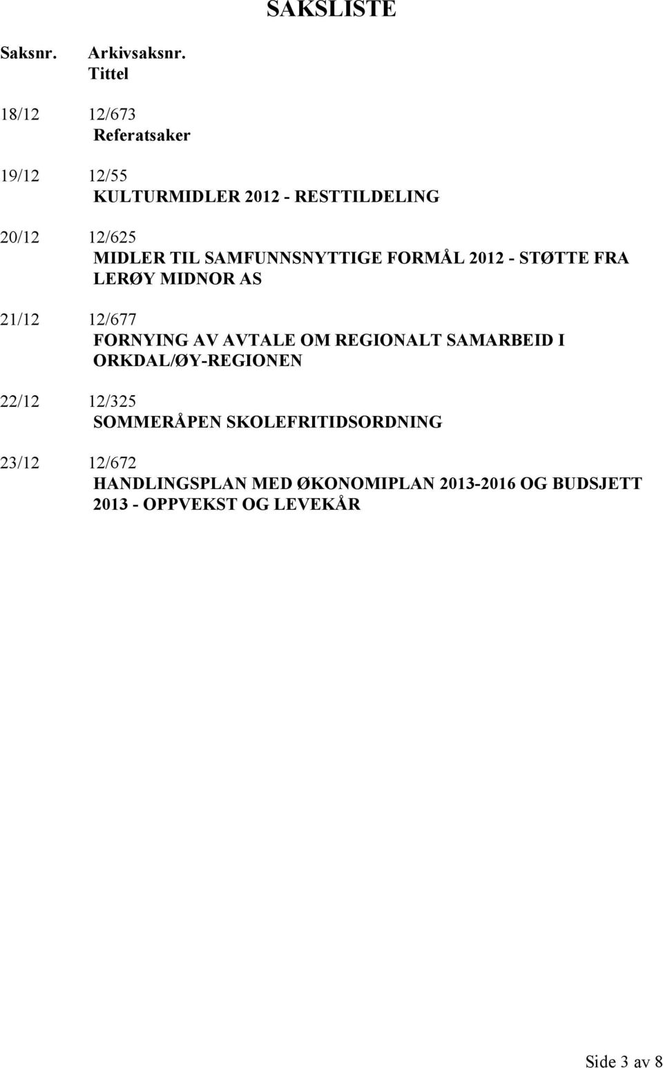 SAMFUNNSNYTTIGE FORMÅL 2012 - STØTTE FRA LERØY MIDNOR AS 21/12 12/677 FORNYING AV AVTALE OM REGIONALT