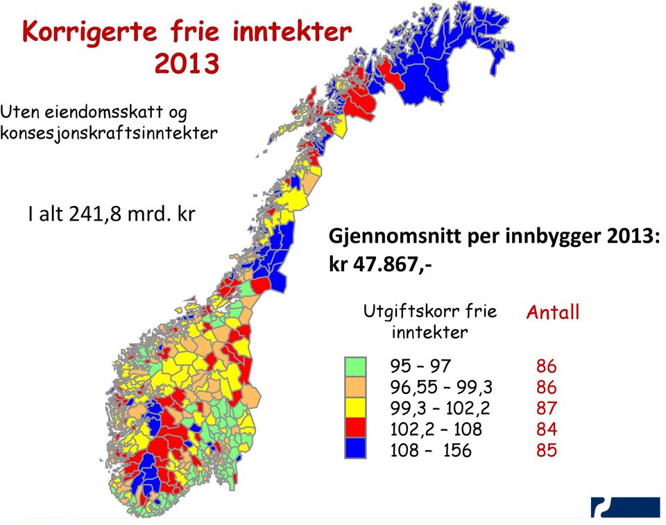 kr Gjennomsnitt per innbygger 2013: kr 47.