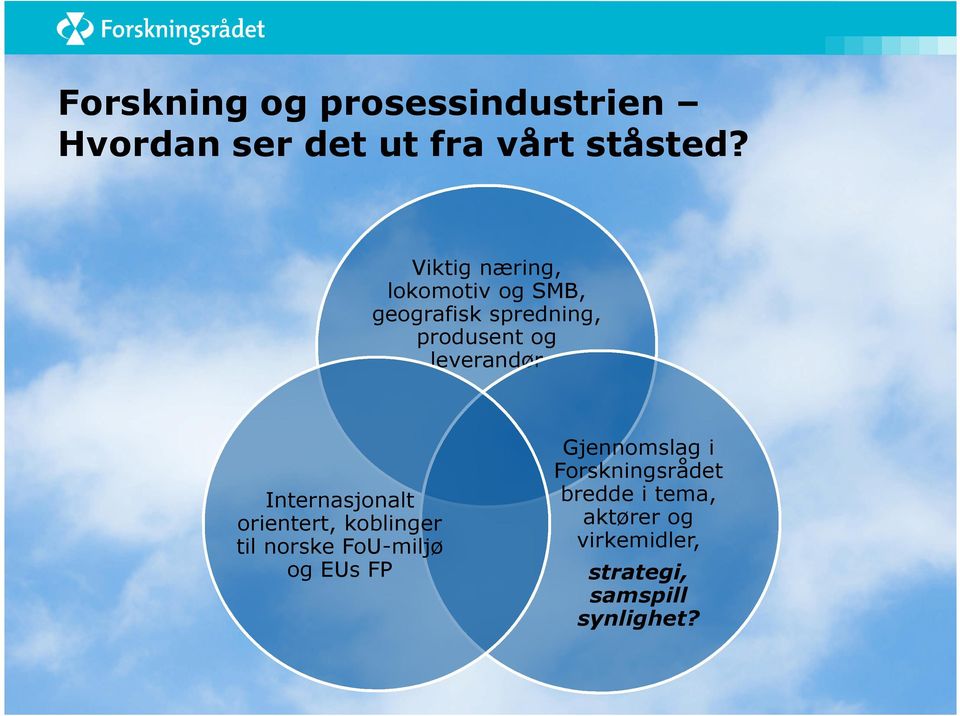 leverandør Internasjonalt orientert, koblinger til norske FoU-miljø og EUs FP