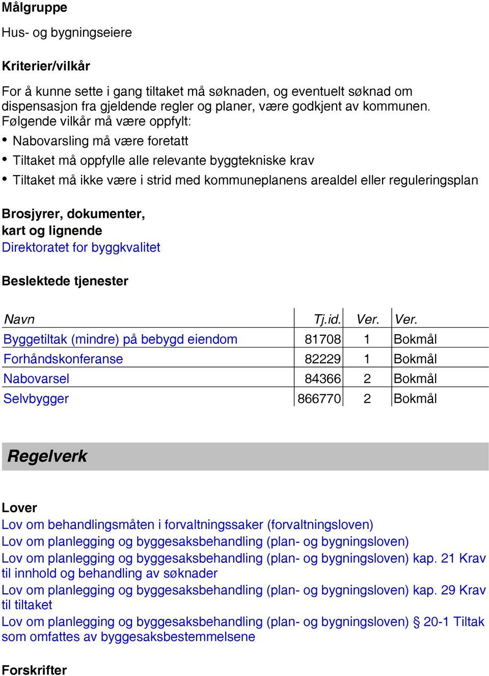 Brosjyrer, dokumenter, kart og lignende Direktoratet for byggkvalitet Beslektede tjenester Navn Tj.id. Ver.