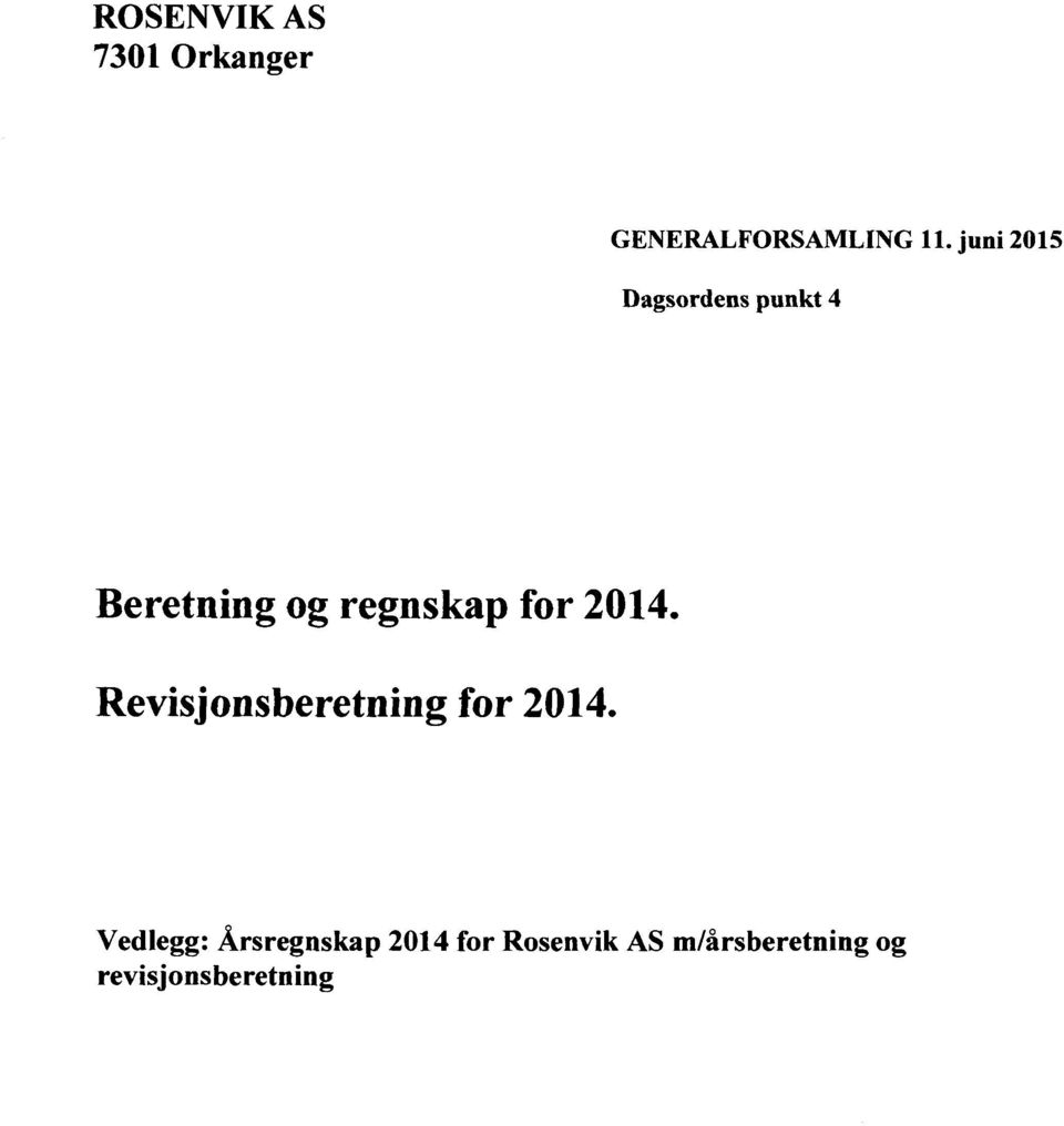 Revisjonsberetning for 2014.