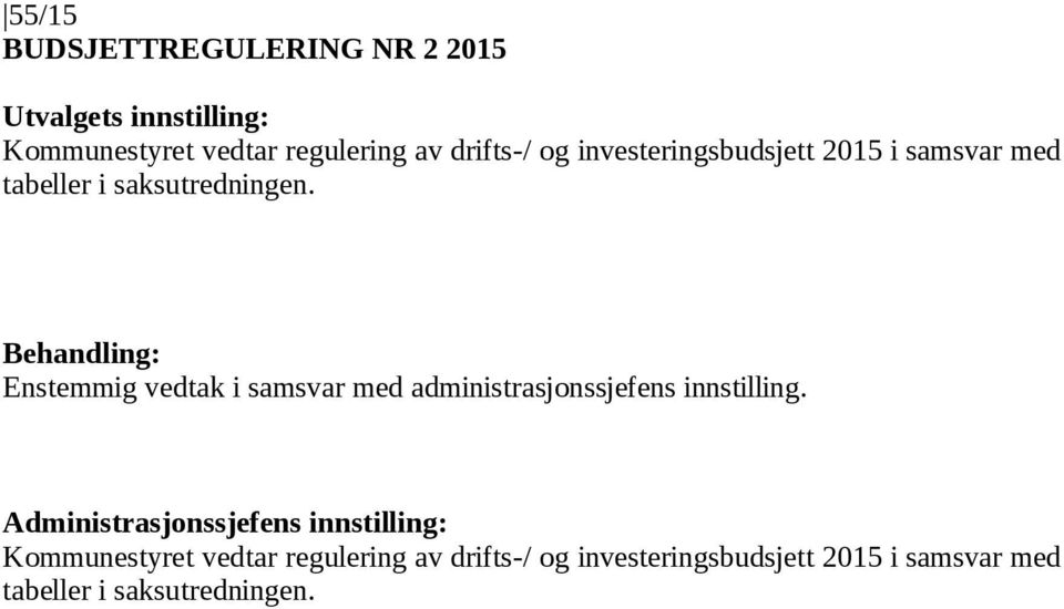 Enstemmig vedtak i samsvar med administrasjonssjefens innstilling.