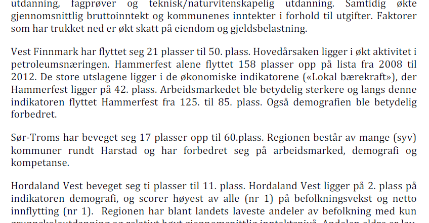 NHOs Kommune-NM 2013 Størst endring 2008 2012. Regioner.