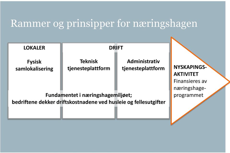 tjenesteplattform Fundamentet i næringshagemiljøet; bedriftene dekker