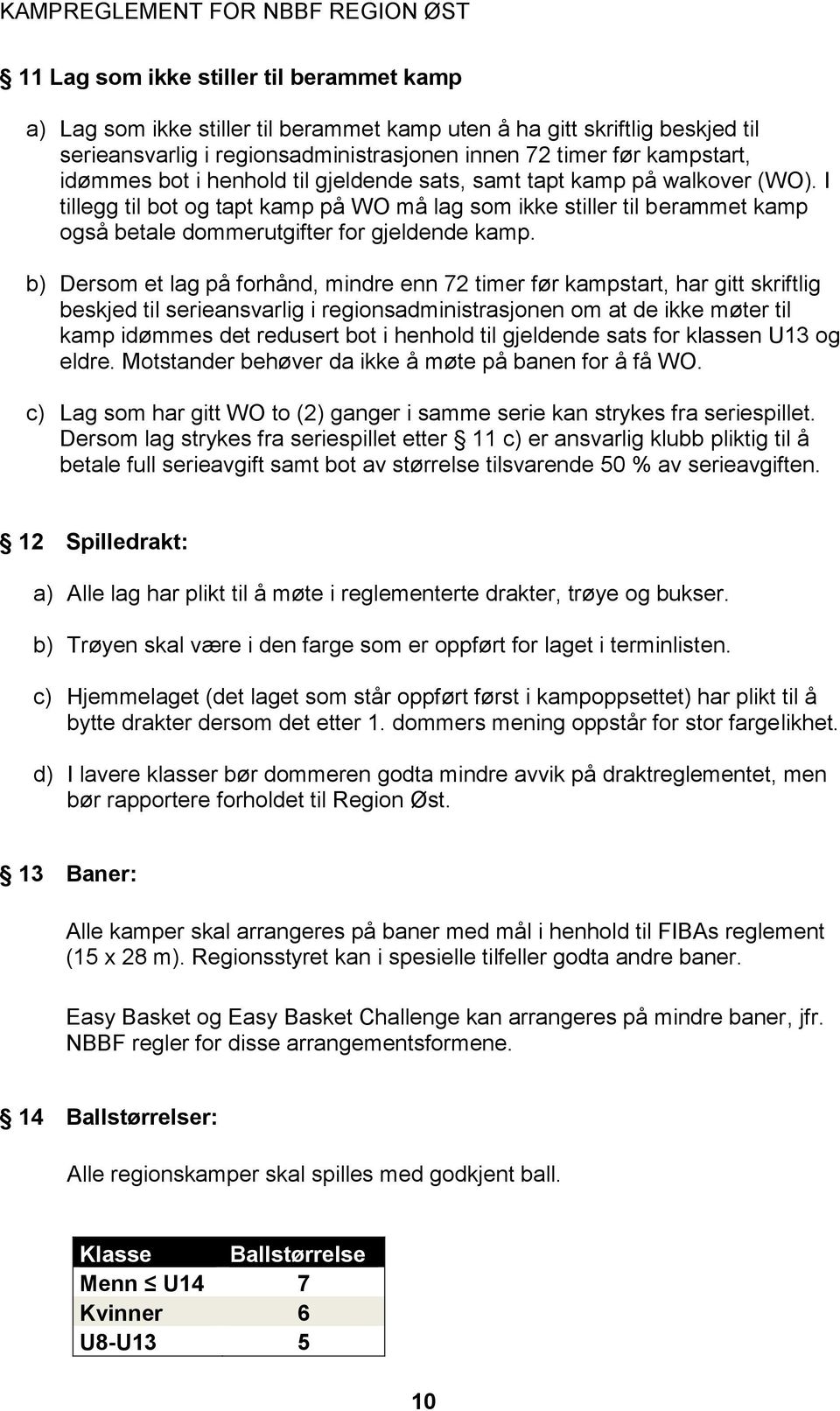 b) Dersom et lag på forhånd, mindre enn 72 timer før kampstart, har gitt skriftlig beskjed til serieansvarlig i regionsadministrasjonen om at de ikke møter til kamp idømmes det redusert bot i henhold