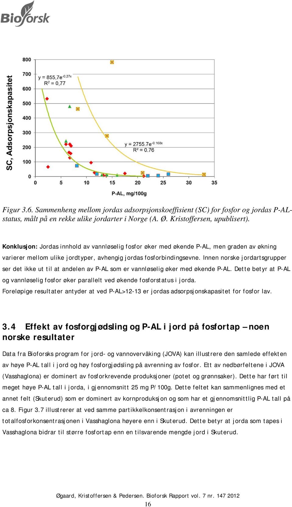 Innen norske jordartsgrupper ser det ikke ut til at andelen av P-AL som er vannløselig øker med økende P-AL. Dette betyr at P-AL og vannløselig fosfor øker parallelt ved økende fosforstatus i jorda.