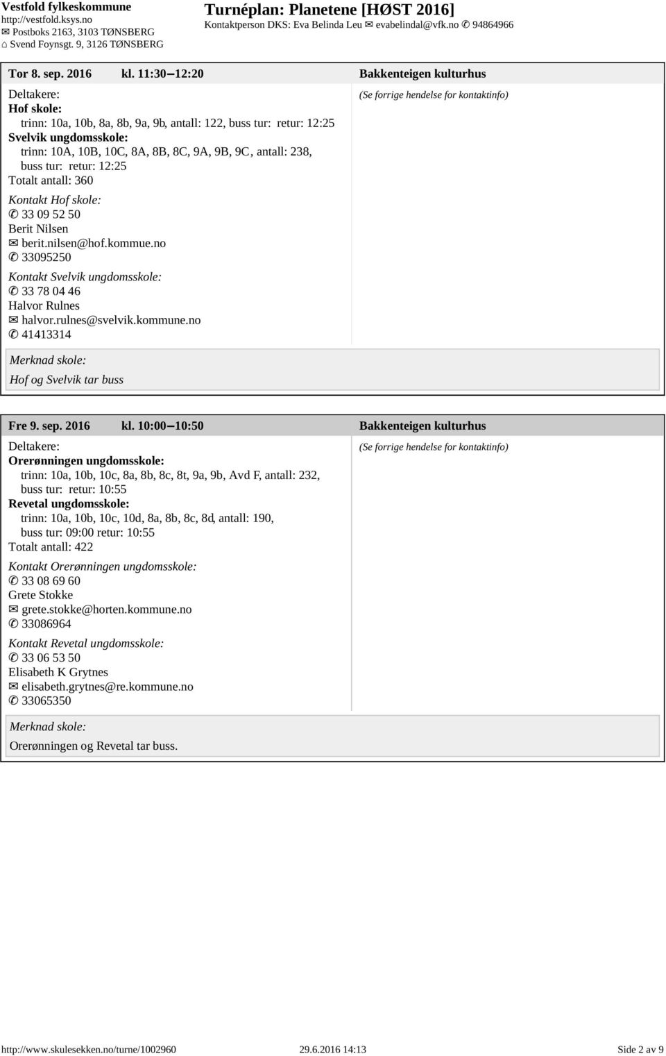 buss tur: retur: 12:25 Totalt antall: 360 Kontakt Hof skole: 33 09 52 50 Berit Nilsen berit.nilsen@hof.kommue.no 33095250 Kontakt Svelvik ungdomsskole: 33 78 04 46 Halvor Rulnes halvor.rulnes@svelvik.