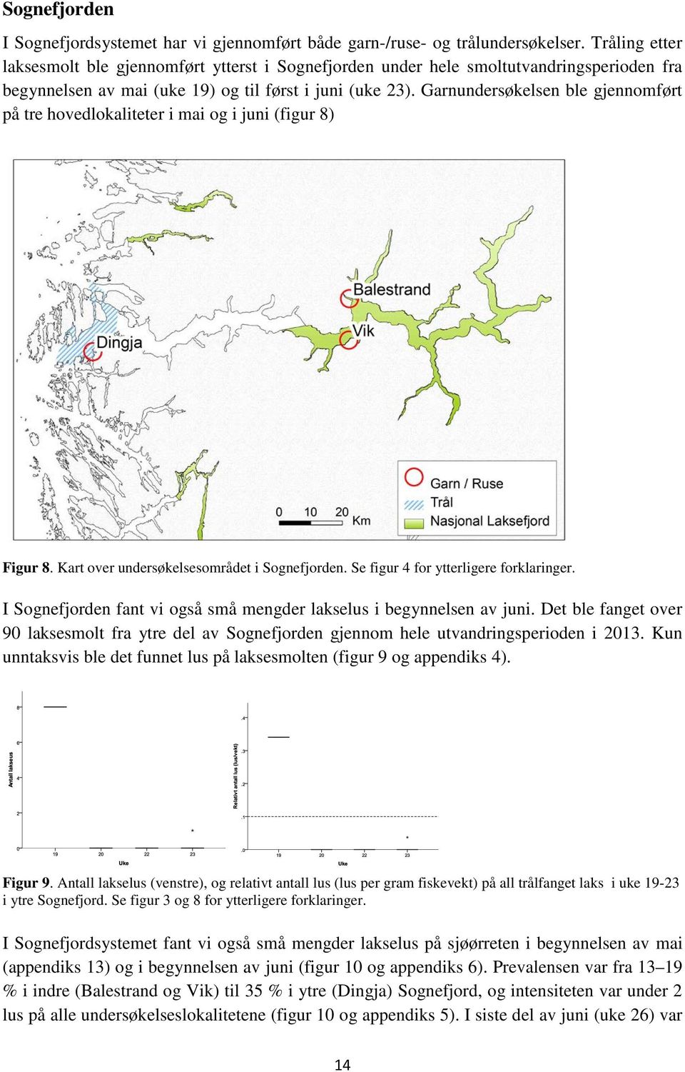 Garnundersøkelsen ble gjennomført på tre hovedlokaliteter i mai og i juni (figur 8) Figur 8. Kart over undersøkelsesområdet i Sognefjorden. Se figur 4 for ytterligere forklaringer.