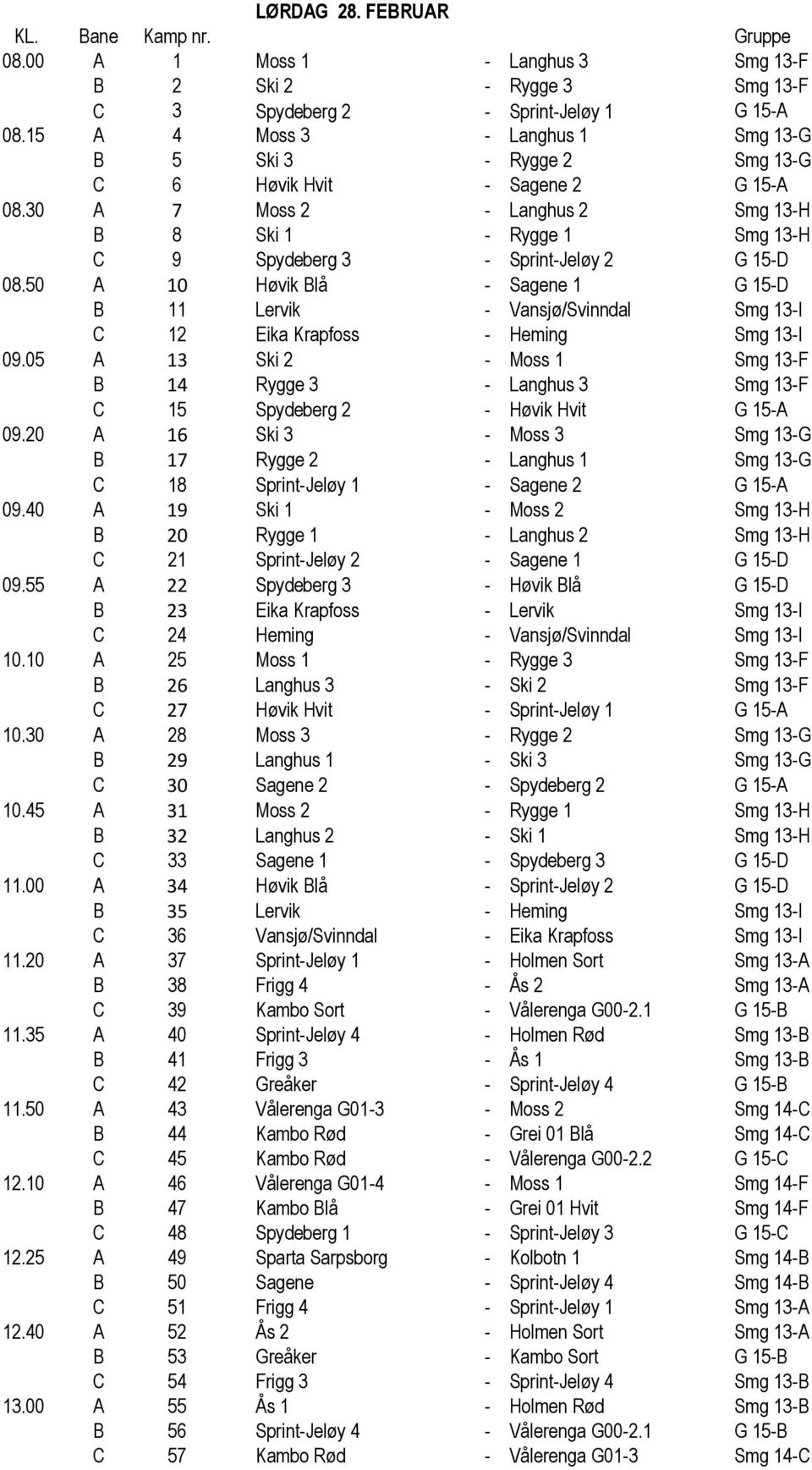 30 A 7 Moss 2 - Langhus 2 Smg 13-H B 8 Ski 1 - Rygge 1 Smg 13-H C 9 Spydeberg 3 - Sprint-Jeløy 2 G 15-D 08.