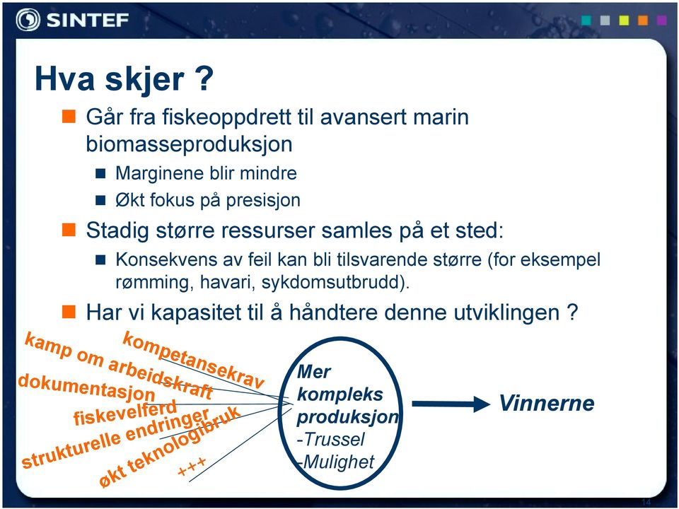 Konsekvens av feil kan bli tilsvarende større (for eksempel rømming, havari, sykdomsutbrudd).