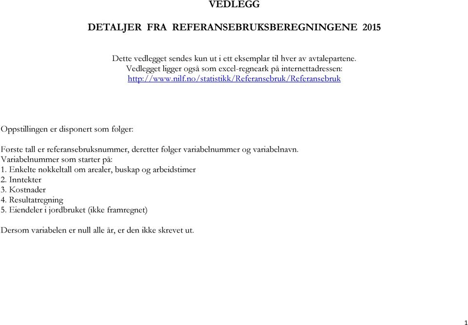 no/statistikk/referansebruk/referansebruk Oppstillingen er disponert som følger: Første tall er referansebruksnummer, deretter følger variabelnummer og