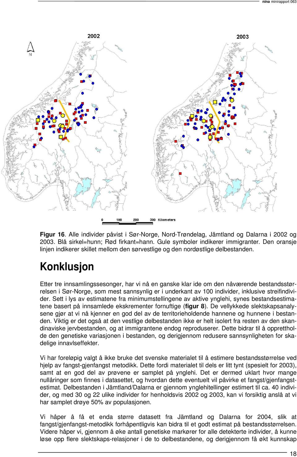 Konklusjon Etter tre innsamlingssesonger, har vi nå en ganske klar ide om den nåværende bestandsstørrelsen i Sør-Norge, som mest sannsynlig er i underkant av 100 individer, inklusive streifindivider.