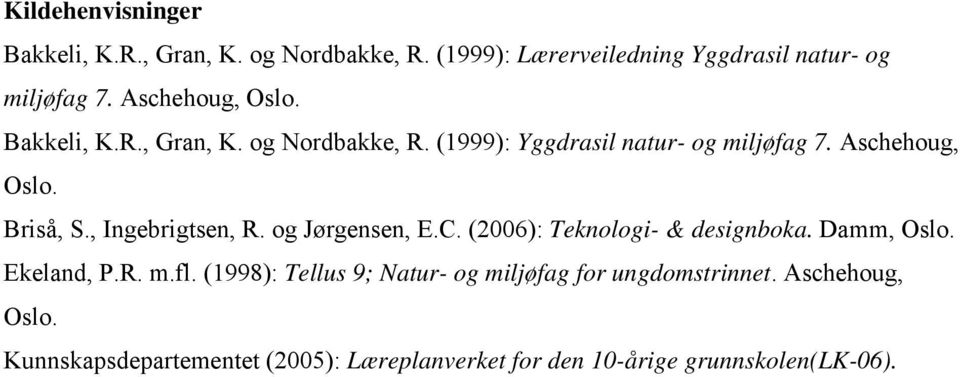 , Ingebrigtsen, R. og Jørgensen, E.C. (2006): Teknologi- & designboka. Damm, Oslo. Ekeland, P.R. m.fl.