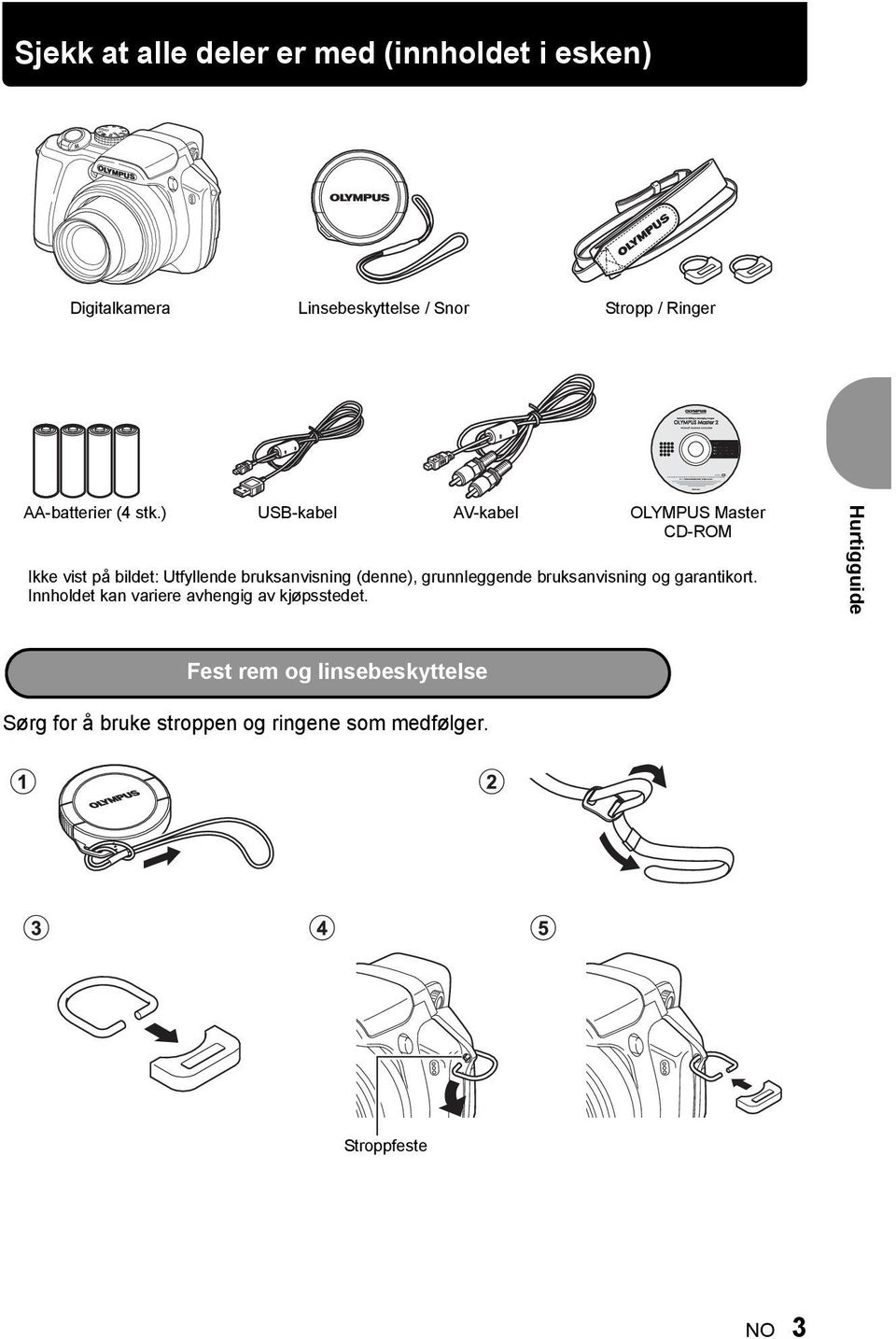 ) USB-kabel AV-kabel OLYMPUS Master CD-ROM Ikke vist på bildet: Utfyllende bruksanvisning (denne),