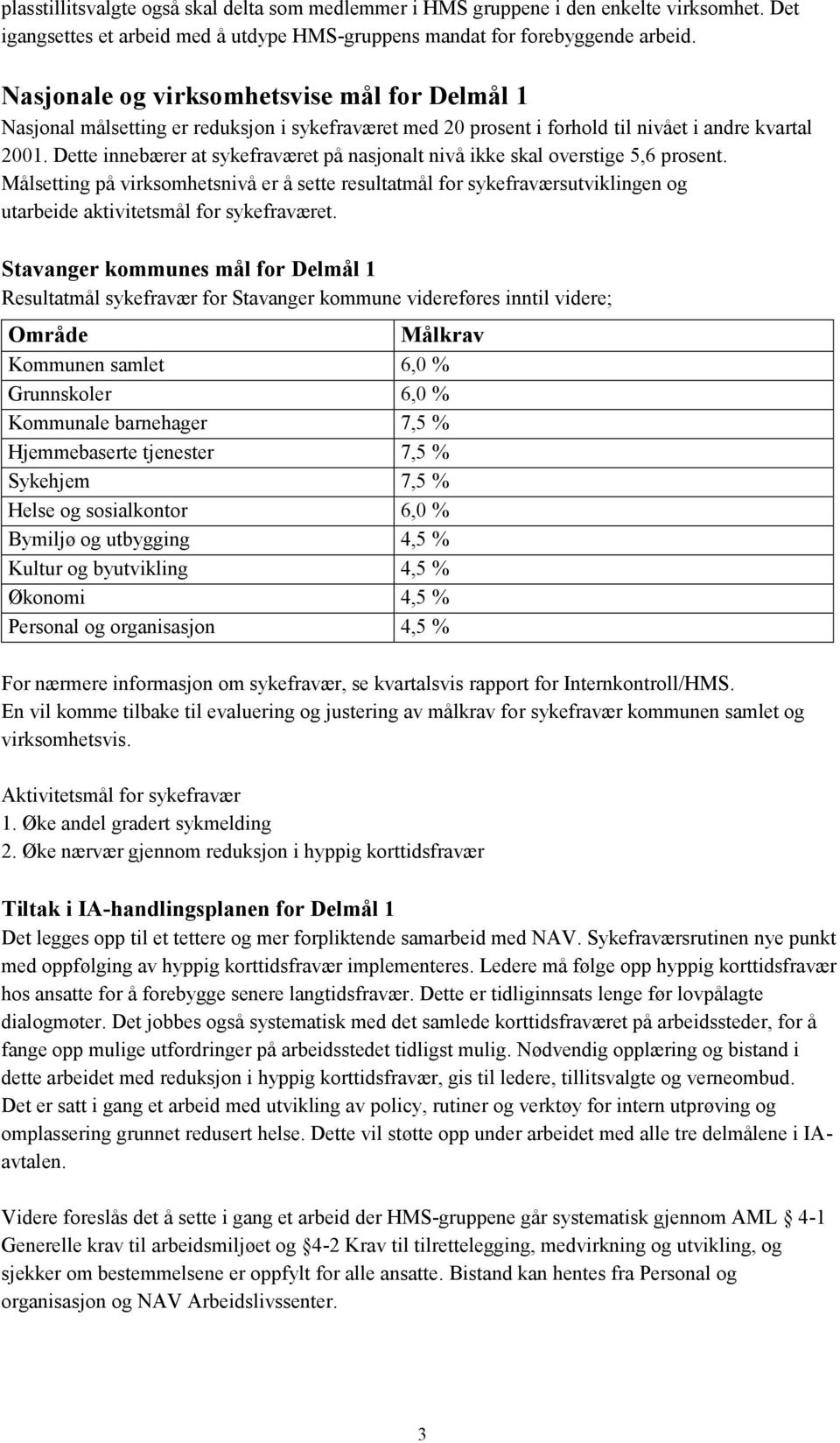 Dette innebærer at sykefraværet på nasjonalt nivå ikke skal overstige 5,6 prosent.