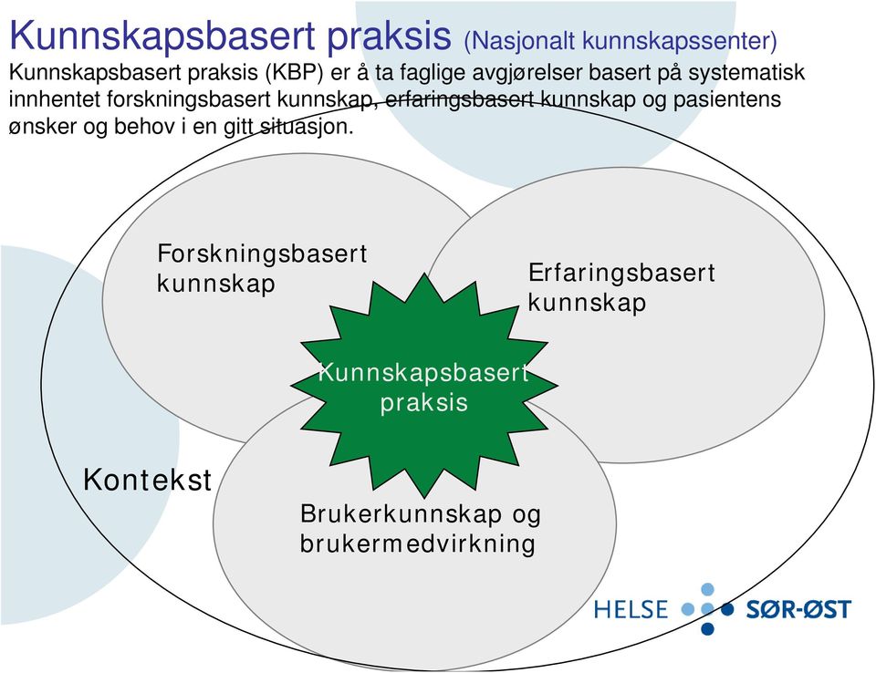 erfaringsbasert kunnskap og pasientens ønsker og behov i en gitt situasjon.