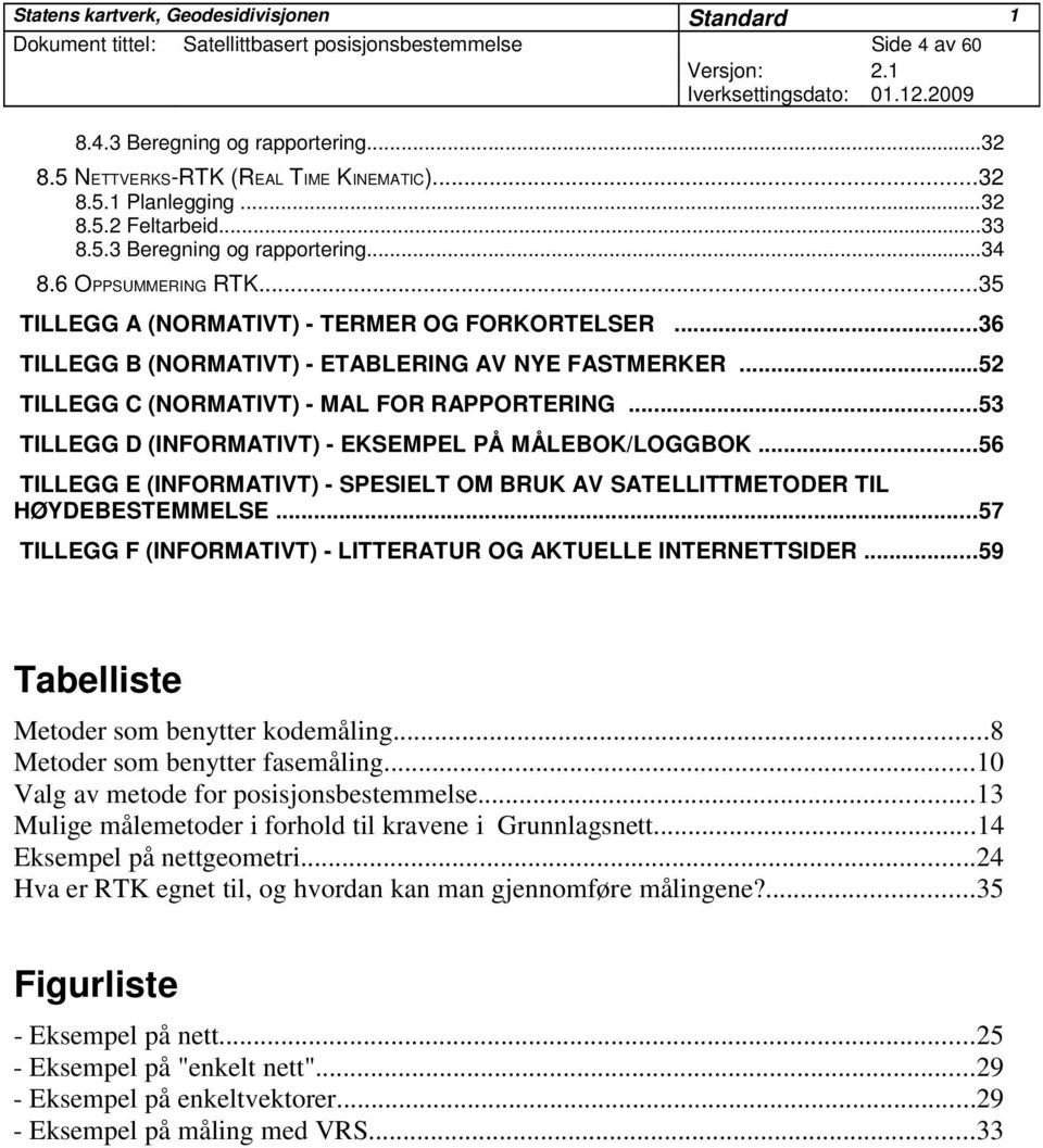 ..53 TILLEGG D (INFORMATIVT) - EKSEMPEL PÅ MÅLEBOK/LOGGBOK...56 TILLEGG E (INFORMATIVT) - SPESIELT OM BRUK AV SATELLITTMETODER TIL HØYDEBESTEMMELSE.