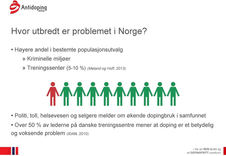 (5-10 %) (Meland og Hoff, 2013) Politi, toll, helsevesen og selgere melder om