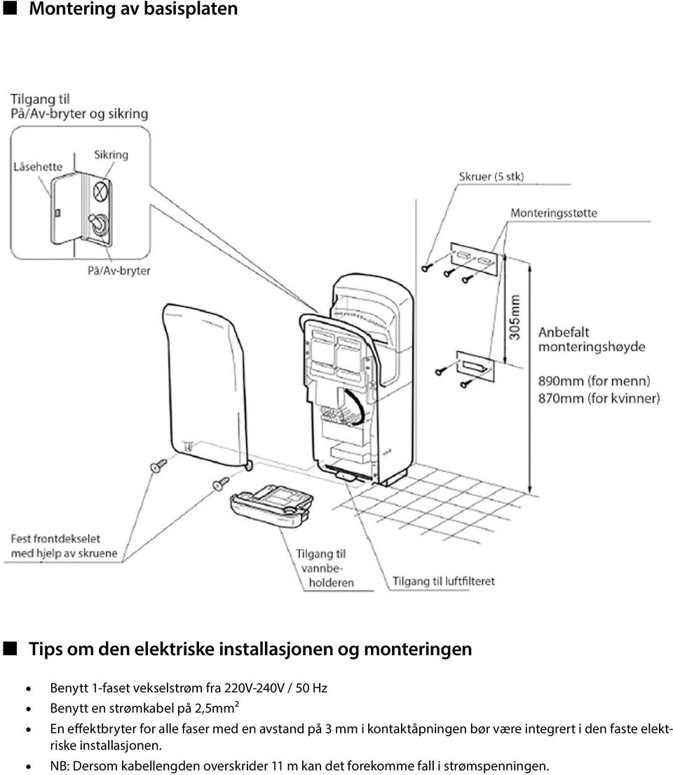 faser med en avstand på 3 mm i kontaktåpningen bør være integrert i den faste elektriske