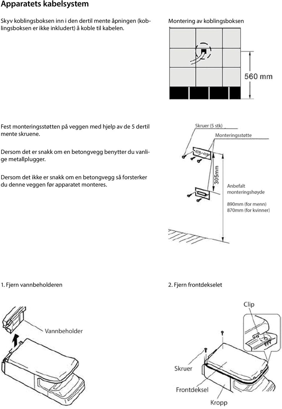 Montering av koblingsboksen Fest monteringsstøtten på veggen med hjelp av de 5 dertil mente skruene.