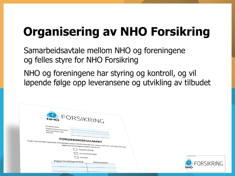 Forsikring NHO og foreningene har styring og