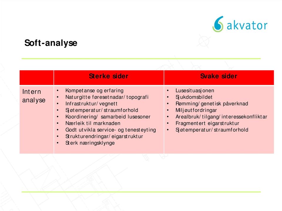 service- og tenesteyting Strukturendringar/eigarstruktur Sterk næringsklynge Svake sider Lusesituasjonen